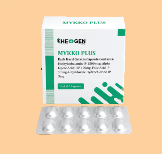 MYKKO PLUS (10X1X10) Each Hard Gelatin Capsule Contains: Methylcobalamine IP  1500mcg , Alpha Lipoic Acid USP  100mg, Folic Acid  IP  1.5mg & Pyridoxine Hydrocgloride I.P  3mg by Theon