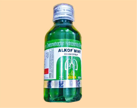 Alkof Mint Cough Syrup (100Ml) 100ML Cetirizine 2.5 mg + Dextromethorphan Hydrobromide 5 mg + Phenylephrine HCl 2.5 mg by Alkem1