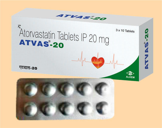 Atvas 20 (3X10'S) 10's Atorvastatin 20 mg by Alkem1