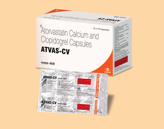 ATVAS - CV CAPSULES  (10S) (10'S) Atorvastatin 10 mg + Clopidogrel 75 mg by Alkem1