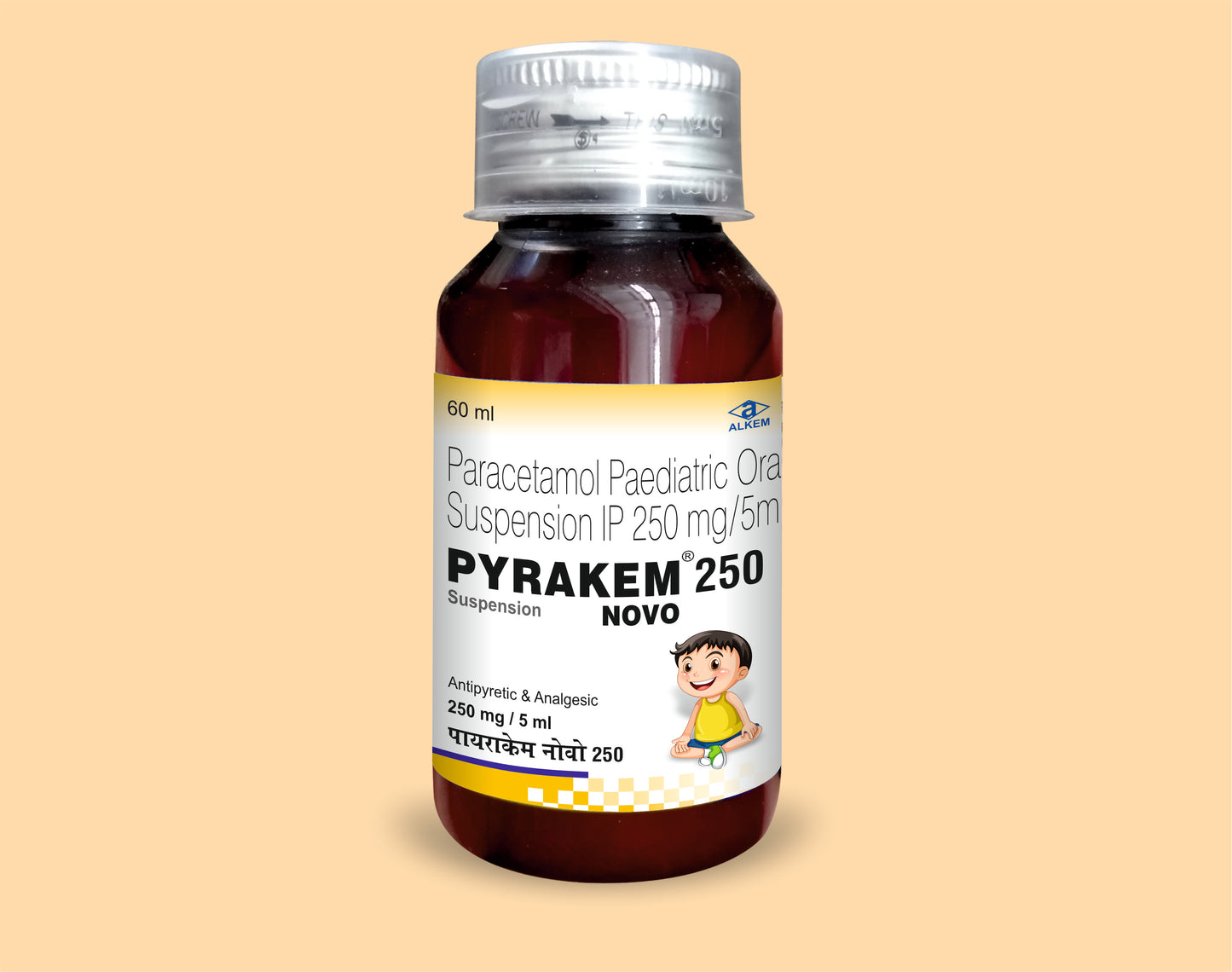 Pyrakem Novo 250 Suspension (60Ml) 60ML Paracetamol 250 mg by Alkem1