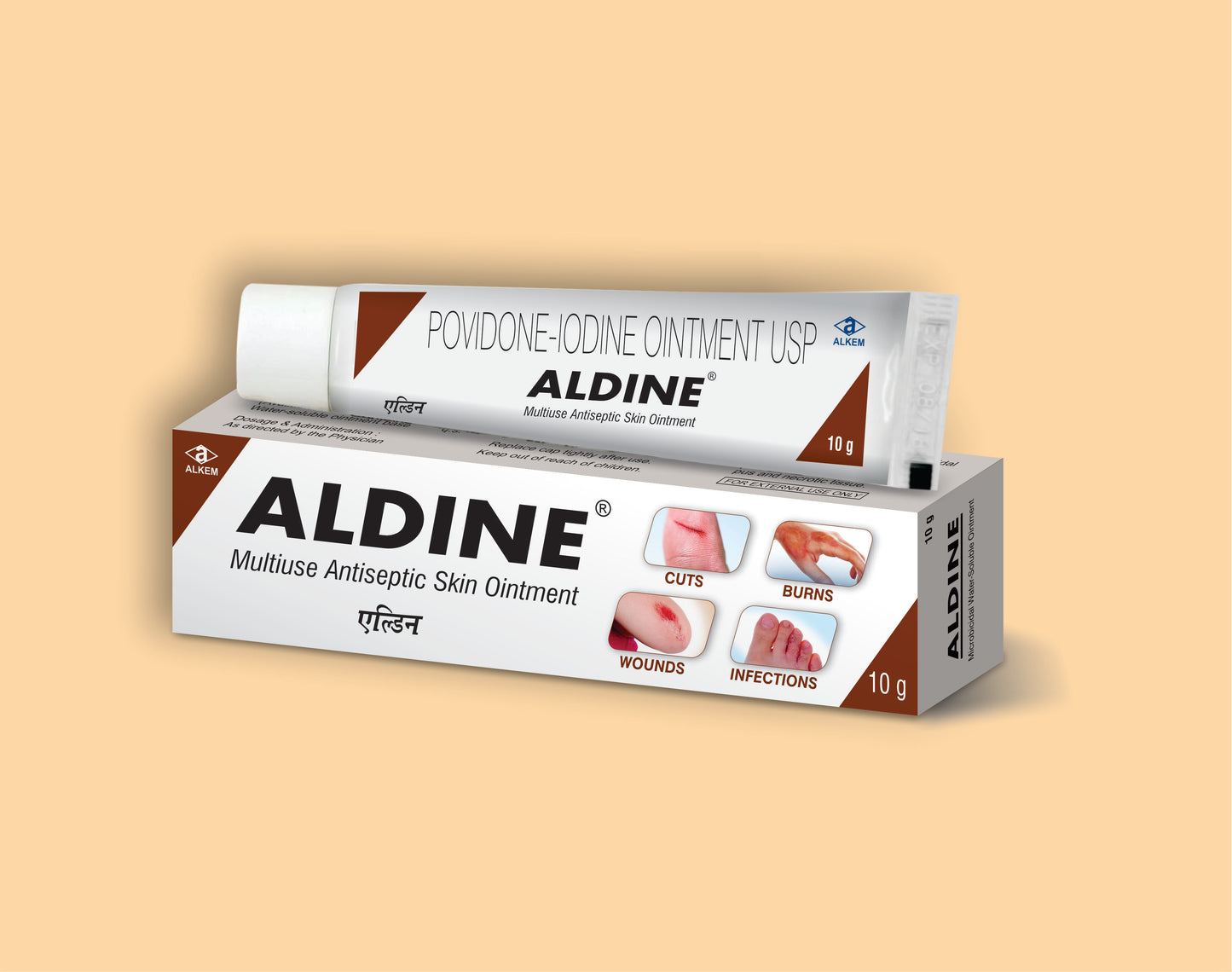 Aldine Ointment 10 Gm 10G Povidone Iodine 5% w/w by Alkem1