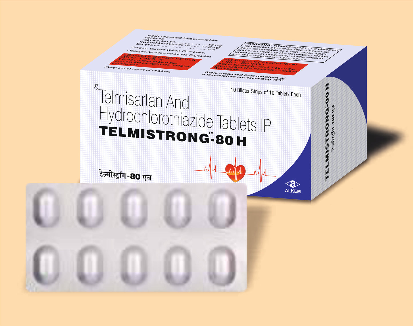 TELMISTRONG-80 H TABLETS (10'S) (Telmisartan 80 mg + Hydrochlorothiazide 12.5 mg) by Alkem1