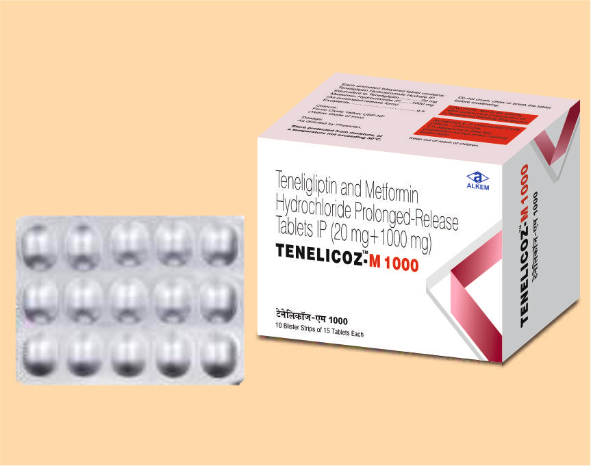 TENELICOZ M 1000 TABLETS (15'S)  Teneligliptin 20 mg + Metformin Hydrochloride 1000 mg  by Alkem1