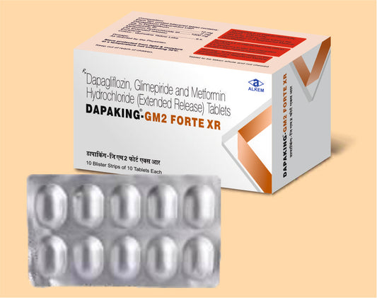 Dapaking Gm2 Forte Xr Tablets (10'S) 10s Glimepiride 2 mg + Metformin Hydrochloride 1000 mg + Dapagliflozin 10 mg by Alkem1