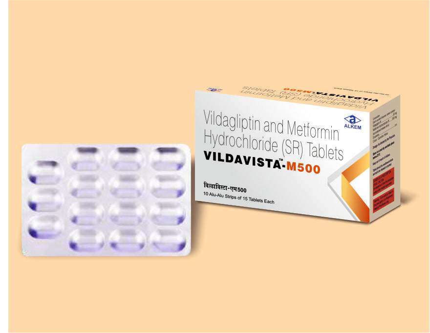 Vildavista M 500 Tablets 15's Vildagliptin 50 mg + Metformin 500 mg by Alkem1