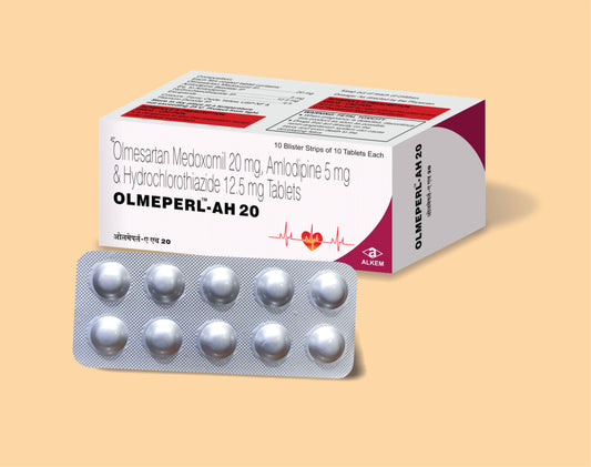 OLMEPERL- AH 20 TABLETS (10S) (10'S) Olmesartan 20 mg + Amlodipine 5 mg + Hydrochlorothiazide 12.5 mg by Alkem1