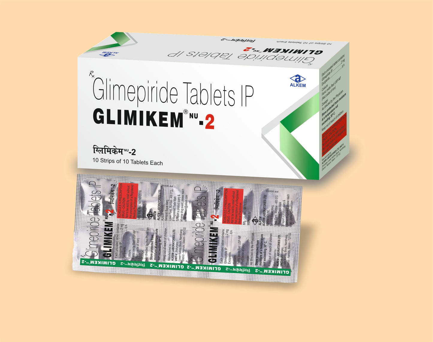 GLIMIKEM NU - 2 TABLETS (10'S) (10's) Glimepiride 2 mg by Alkem1