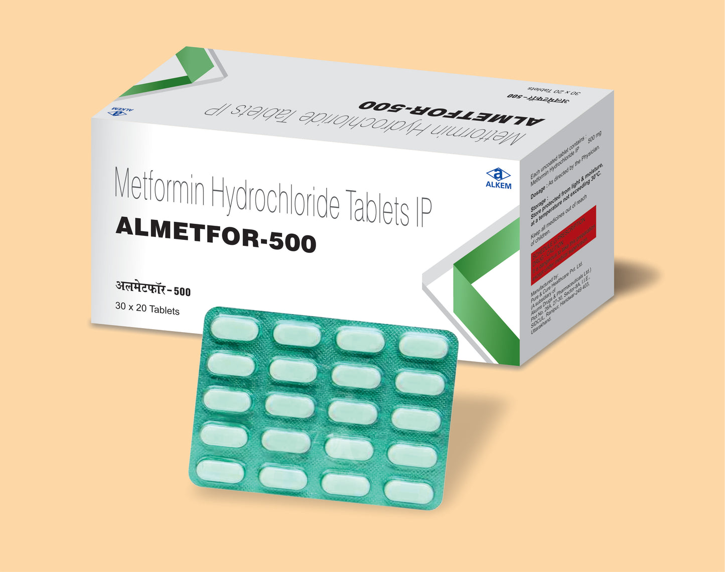 ALMETFOR 500 GREEN PVC (Metformin 500 mg) by Alkem1