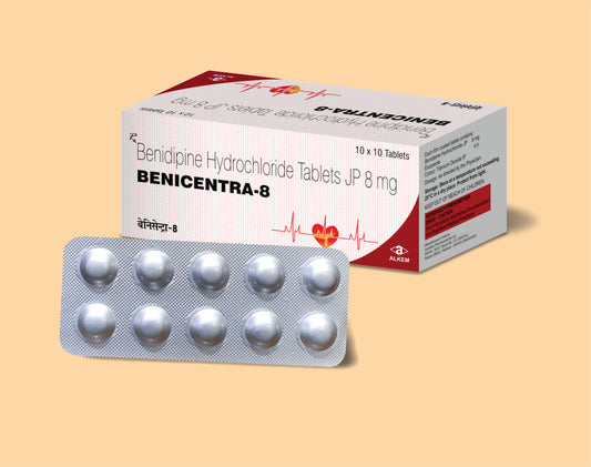 BENICENTRA - 8 TABLETS (10S) (10'S) Benidipine Hydrochloride 8 mg Tablets by Alkem1
