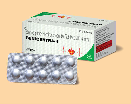 BENICENTRA - 4 TABLETS (10S) (10'S) Benidipine Hydrochloride 4 mg Tablets by Alkem1
