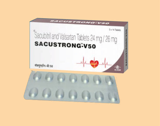 Sacustrong - V 50 Tablets (14'S) (14'S) Sacubitril 24 Mg, Valsartan 26 Mg Tab By Alkem1