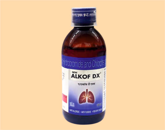 New Alkof Dx Syrup (100Ml) pack 100Ml ( Chlorpheniramine Maleate 4 Mg + Dextromethorphan Hbr 10 Mg / 5 Ml  (100Ml) ) by Alkem1