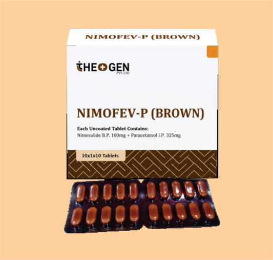 NIMOFEV-P (BROWN) (10X2X10) Each Uncoated Tablet Contains: Nimesulide  B.P. 100mg + Paracetamol I.P. 325mg by Theon