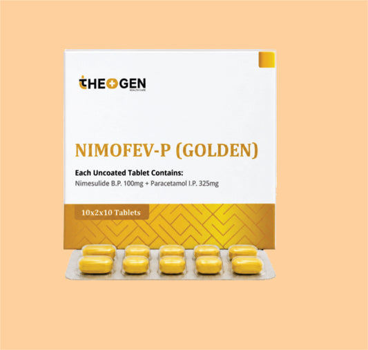 NIMOFEV-P (GOLDEN) (10X2X10) Each Uncoated Tablet Contains: Nimesulide  B.P. 100mg + Paracetamol I.P. 325mg by Theon