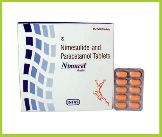 NIMUCET 10 TAB (50X10 TAB) ( Nimesulide 100mg + Paracetamol 325mg ) by Intas