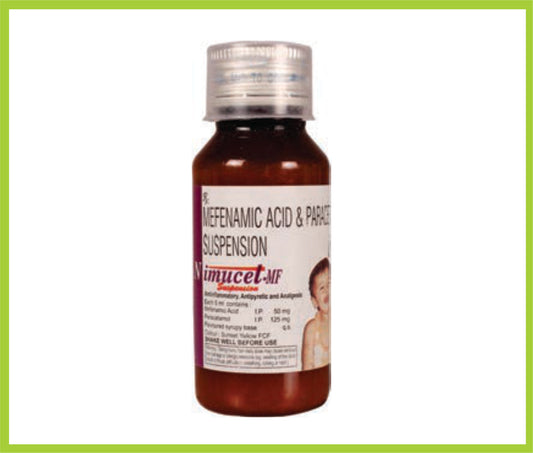 NIMUCET-MF SUS 60 ML ( Each 5ml contains – Mefenamic Acid 50mg + Paracetamol 125mg  ) by Intas