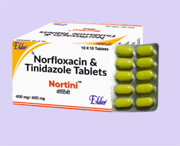 NORTINI TABS 10'S ( Norfloxacin 400 mg, Tinidazole 600mg ) by Elder