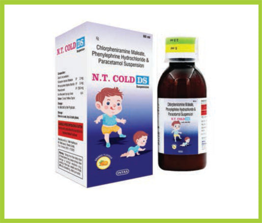 N.T. COLD DS 60ML ( Each 5 ml contains Chlorpheniramine Maleate 2 mg + Phenylephrine HCL 5 mg    +   Paracetamol 250 mg ) by Intas