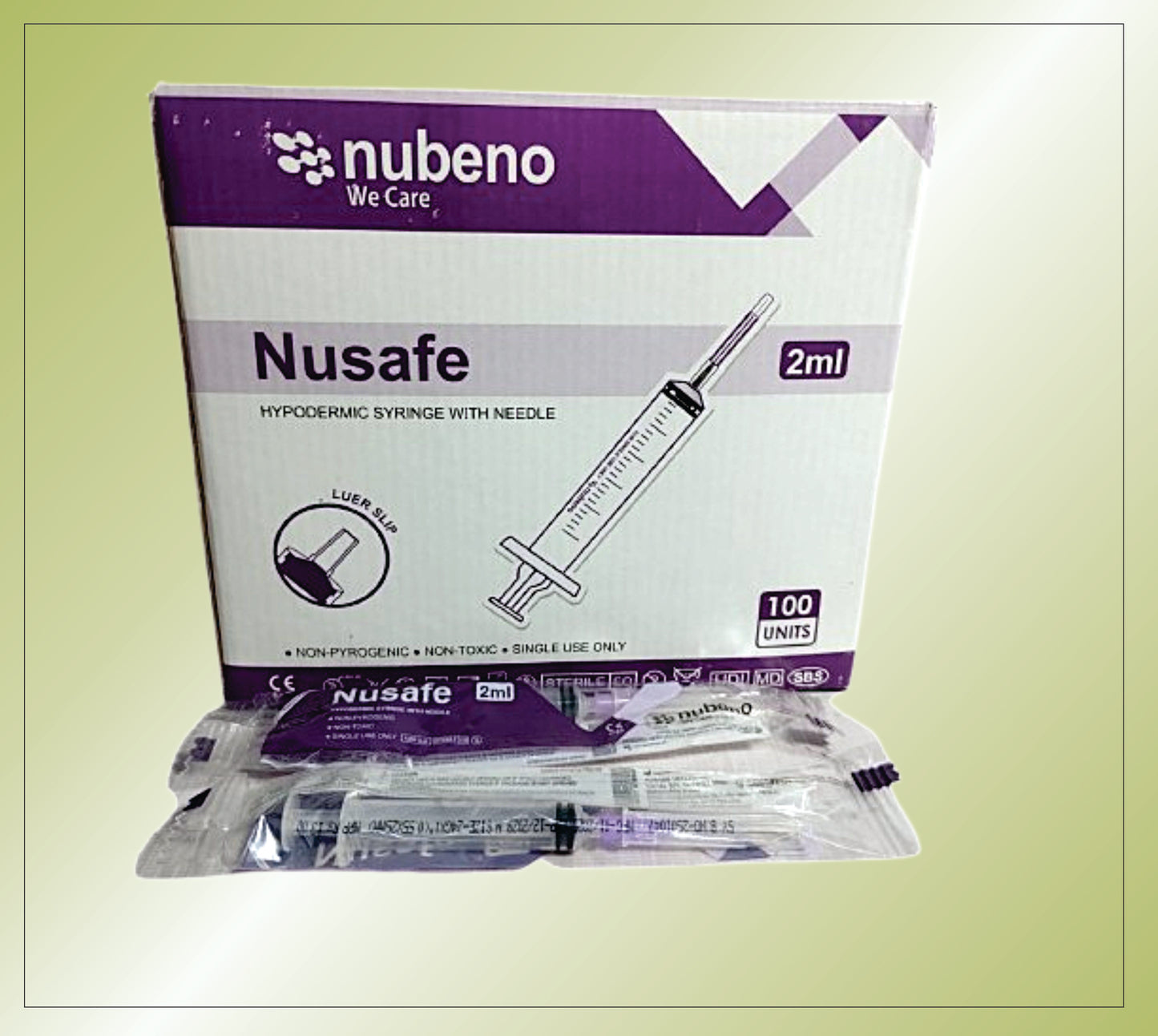 NUSAFE  SYRINGE 2 ML ( RIBBON PACK) 22/23/24 G*1" by Nubeno