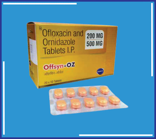 OFFSYN -OZ TABLET
( Blister) ( Ofloxacin 200Mg,Ornidazole 500Mg ) pack 20x10 by Kemsyn