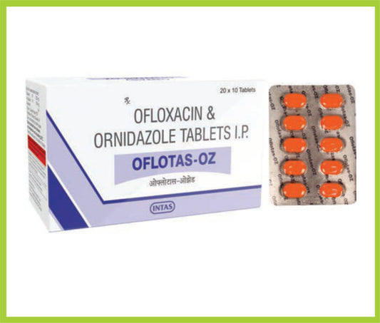 OFLOTAS-OZ 10 TAB ( Ofloxacin  200MG + Ornidazole 500MG  ) by Intas