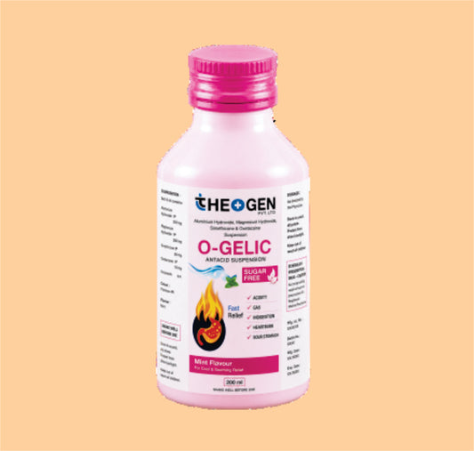 O GELIC-MINT (170 ML) Each 10ml Contains: Dried Aluminum Hydroxide I.P. 250mg + Magnesium Hydroxide I.P.  250mg + Simethicon  I.P. 50mg + Sodium Carboxymehtylcellulose I.P. 5mg  by Theon