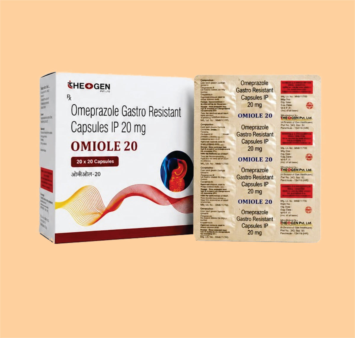 OMIOLE 20 CAPS (20X20) (20x20) Each Hard Gelatin Capsule Contains: Omeprazole IP   20mg by Theon