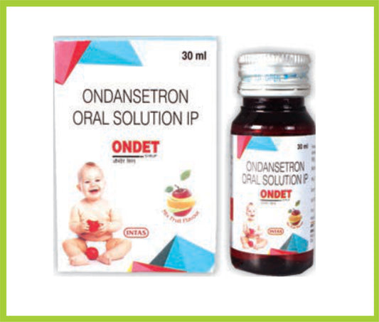 ONDET 30ML ( Each 5ml contains:-Ondansetron Hydrochloride USP Equivalent to Ondansetron 2mg, Flavored syrup base q.s ) by Intas