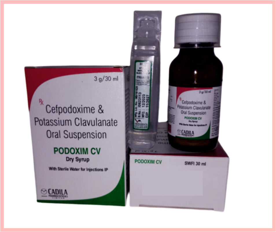 Podoxim Cv Dry Suspension With Wfi 30 Ml ( Cefpodoxime 50 Mg + Pottassium Clavulante 31.25 Mg/5Ml Dry Syp ) By Cadila