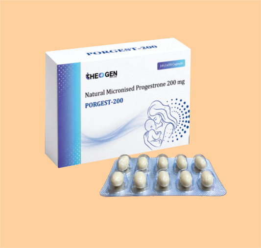 PORGEST-200 (10x1x10) Each Soft Gelatin Capsule Conatins : Natural Micronised Progestrone 200 mg by Theon