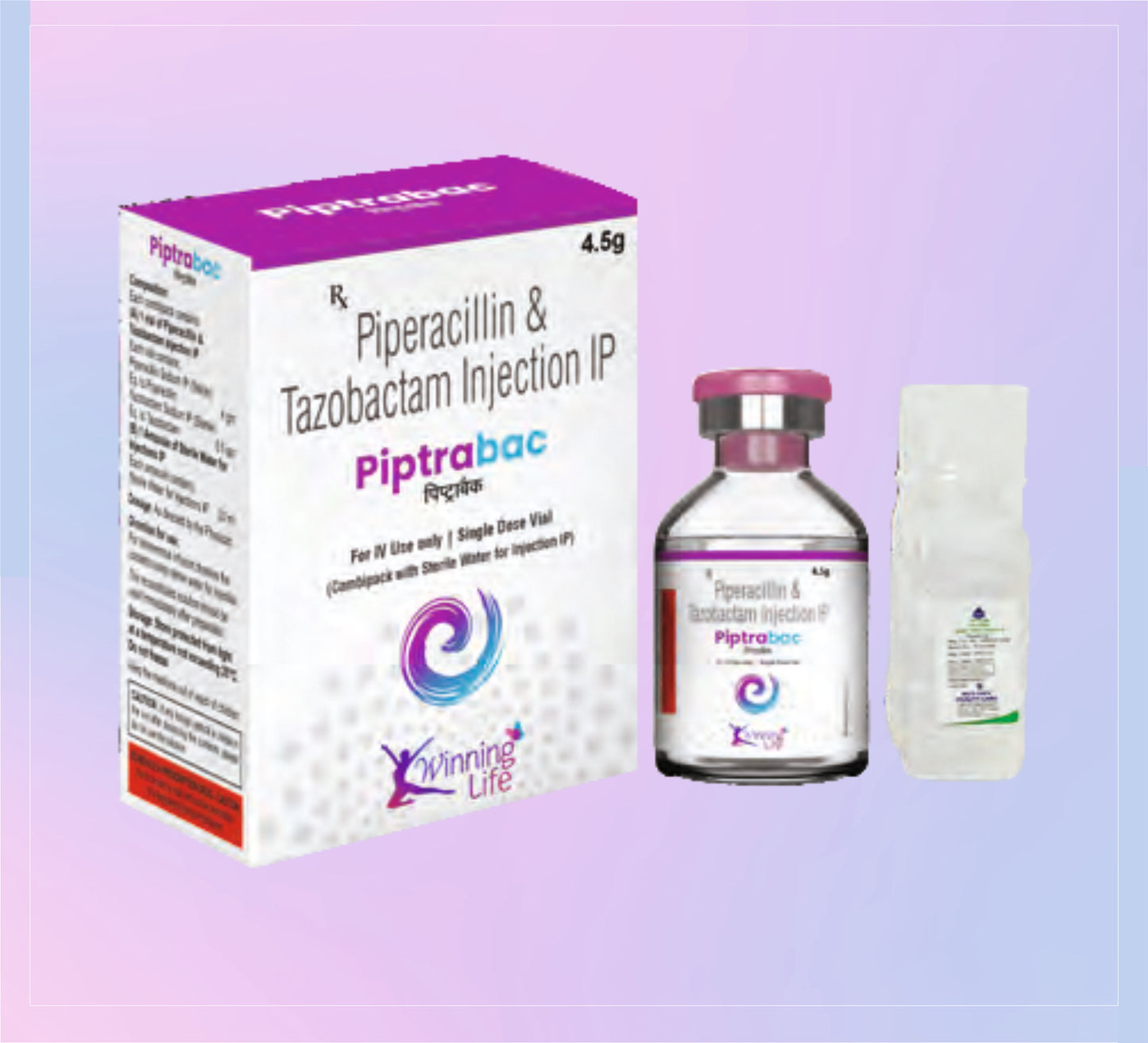 Piptrabac 4.5Gm Inj. (Wfi) 1X30ML Piperacillin 4000 Mg + Tazobactam 500 Mg   by Akumentis