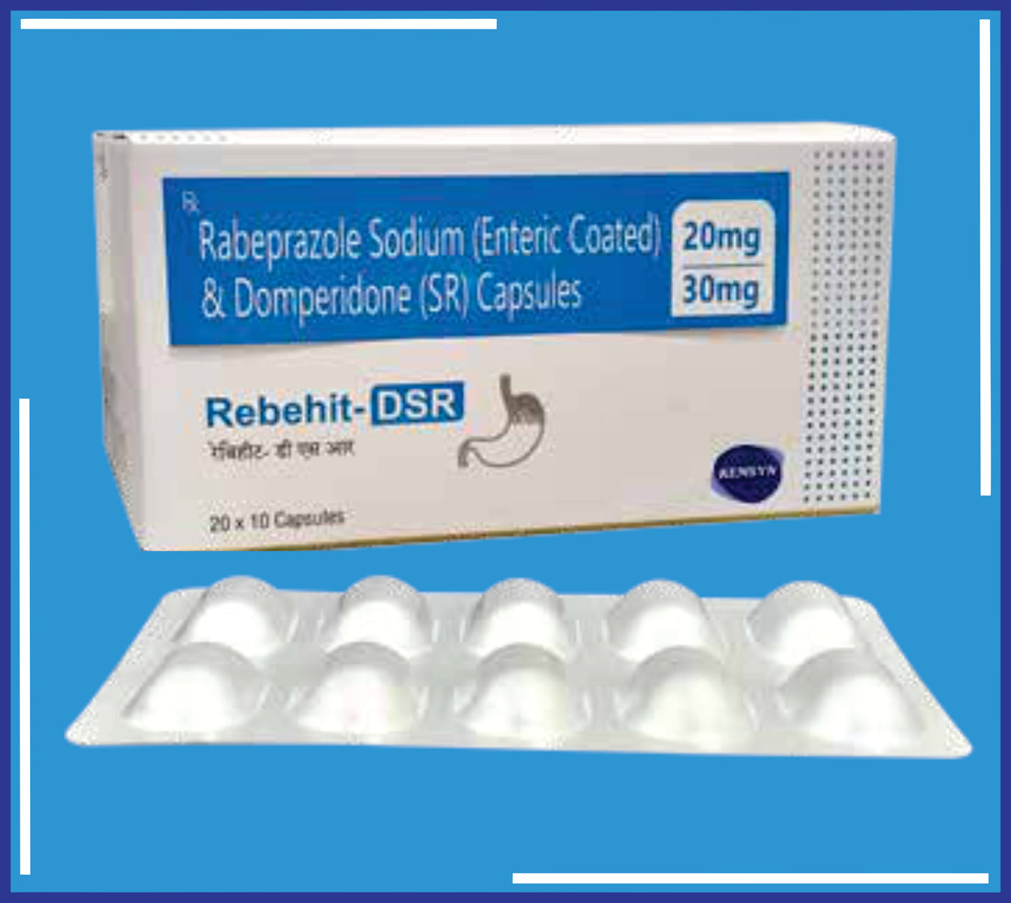 Rebehit Dsr Cap ( Rabeprazole Sodium 20Mg + Domperidone 30Mg ( Sr) ) pack 20x10 by Kemsyn