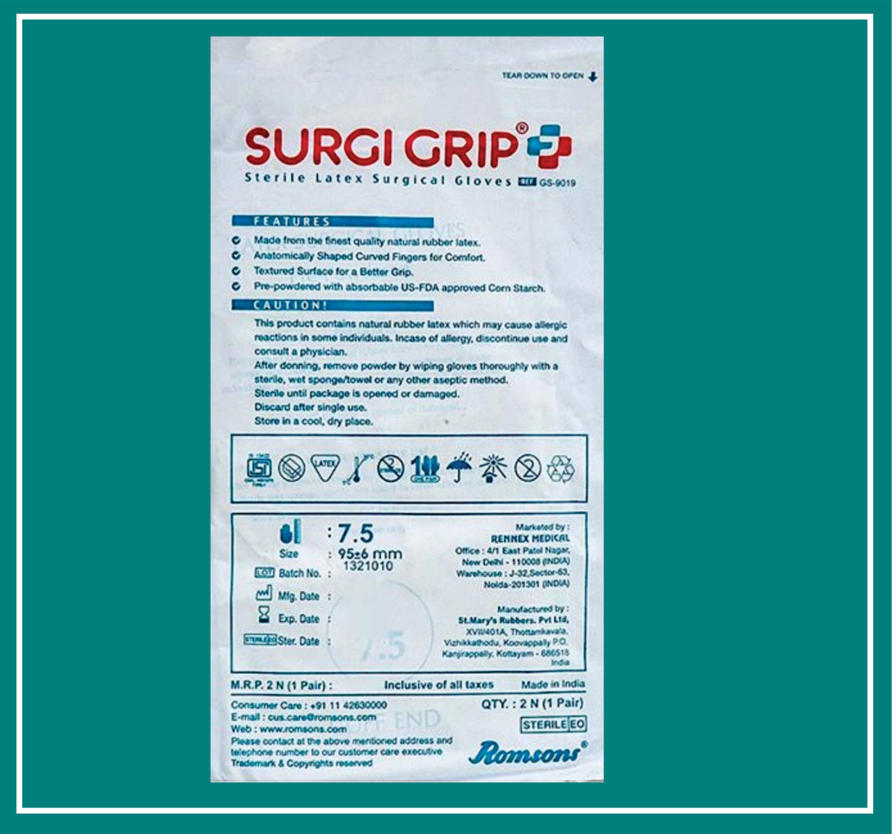 SURGI-GRIP PLUS POWDER FREE 6.5/7/7.5/8 (Surgical Gloves) by Romson 1