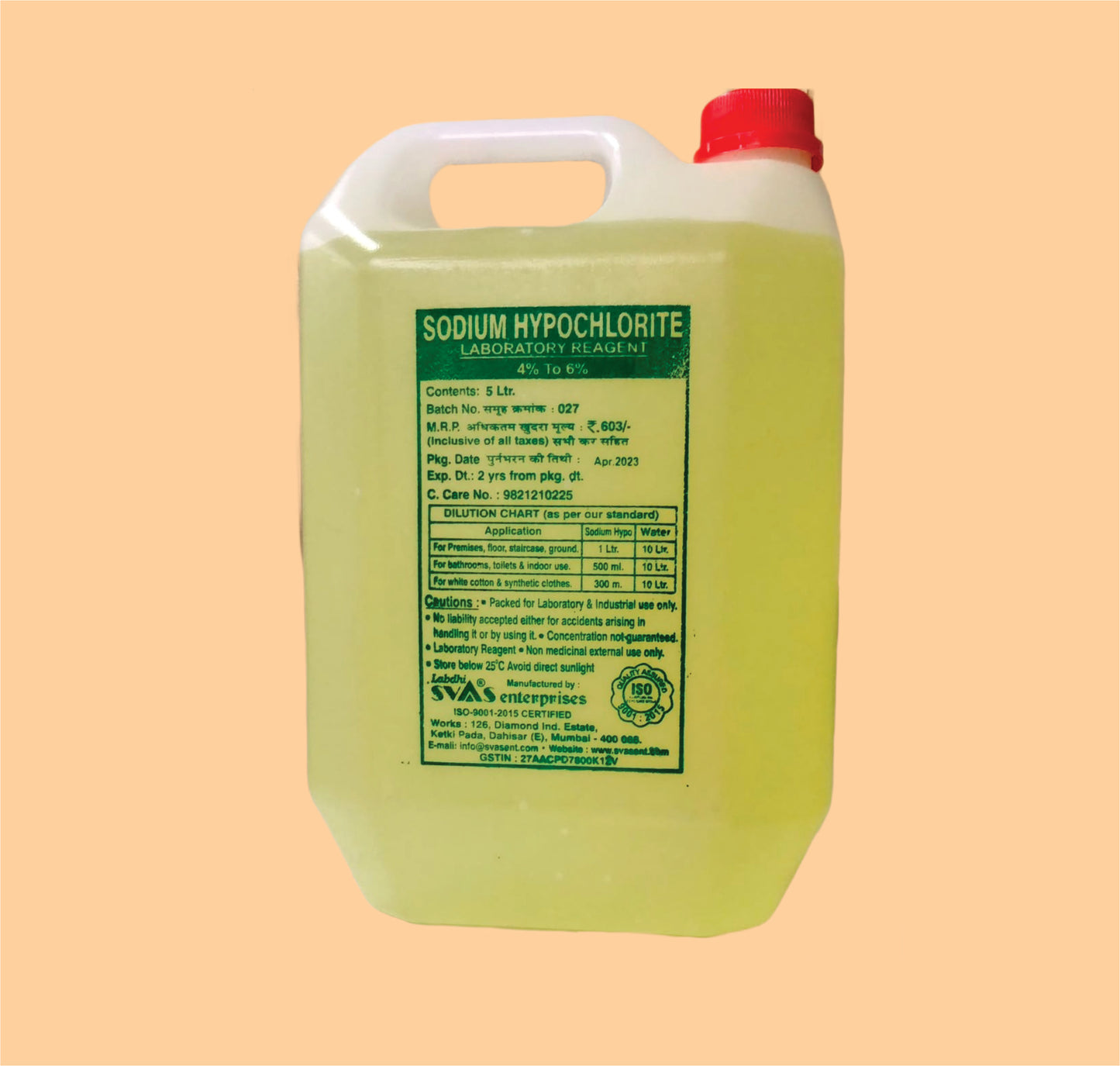 SODIUM HYPOCHLORIDE 5 % ( 5 LTR ) by Svas