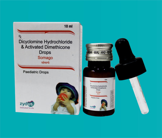 SOMAGO (PAEDIATRIC DROPS) 10ml ( Dicyclomine Hydrochloride I.P. 10 mgActivated Dimethicone I.P. 40 mg ) by Zydus