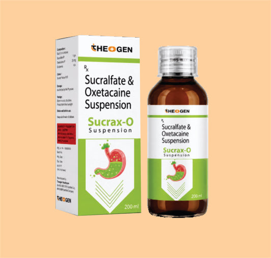 SUCRAX-O (200 ML) Each 10 ml contains : Sucralfate 1000 mg. + Oxetacaine BP 20 mg. by Theon