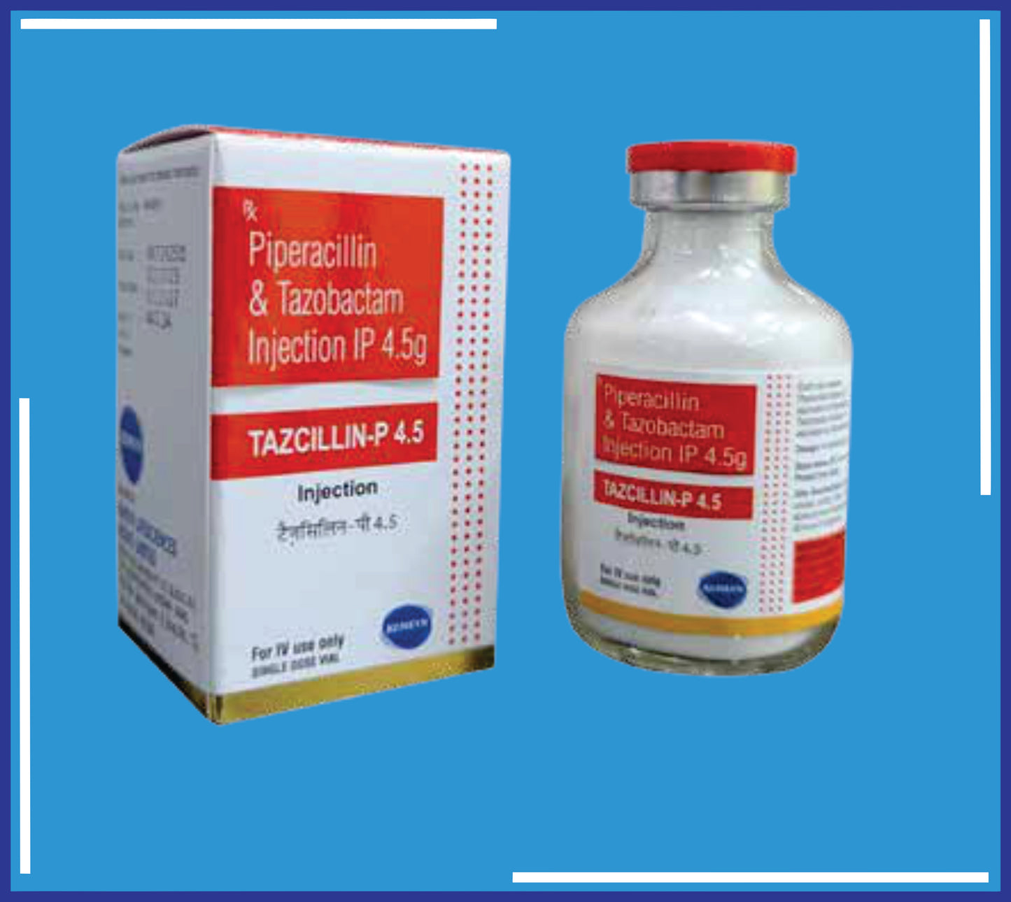 Tazcillin-P 4.5 Inj ( Piperacillin Sodium Ip 4G, Tazobactam Sodium Ip 500Mg, Steril Water ForInjection Ip 20Ml ) pack 10x1x20ml by Kemsyn