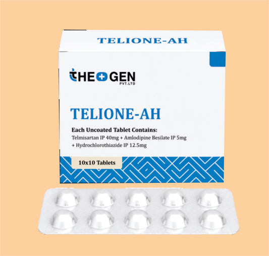 TELIONE-AH (10x10) Each Uncoated Tablet Contains: Telmisartan IP 40mg + Amlodipine Besilate IP 5mg + Hydrochlorthiazide IP 12.5mg by Theon
