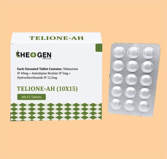 TELIONE-AH (10X15) (10x15) Each Uncoated Tablet Contains: Telmisartan IP 40mg + Amlodipine Besilate IP 5mg + Hydrochlorthiazide IP 12.5mg by Theon