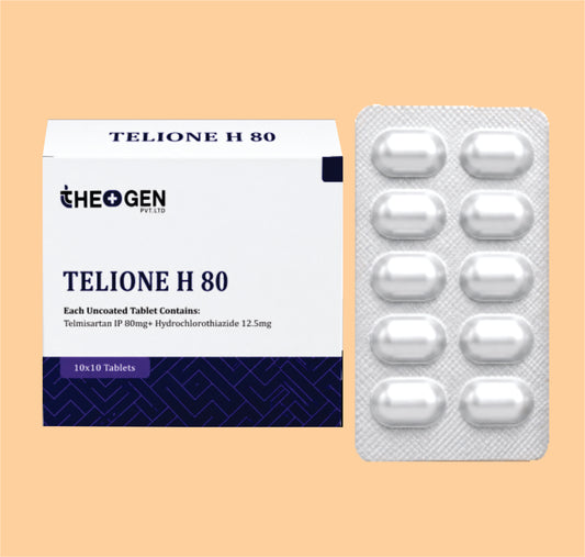 TELIONE H 80 (10X10) Each Uncoated Tablet Contains: Telmisartan IP 80mg+ Hydrochlorothiazide 12.5mg by Theon