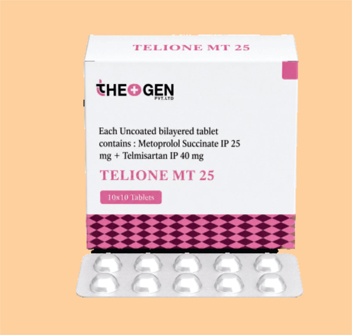 TELIONE MT 25 (10x10) Each Uncoated bilayered tablet contains :  Metoprolol Succinate IP 25 mg + Telmisartan IP 40 mg by Theon