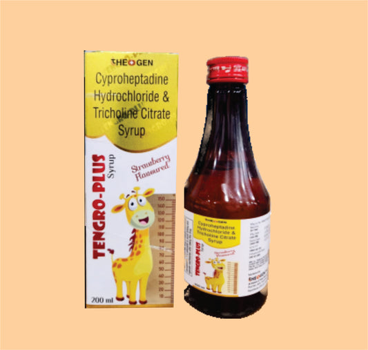 TENGRO PLUS STRAWBERRY (200 ML) Each 5ml Contains: Cyproheptadine Hydrochloride IP  2mg + Tricholine Citrate Sodium 275 mg + Sorbitol Solution IP by Theon
