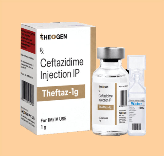 THEFTAZ-1GM (20 ML VIAL WITH TRAY + 10 ML WFI) Each Vial Contains: Sterile Ceftazidime Pentahydrate IP Eq. to Ceftazidime 1000mg by Theon