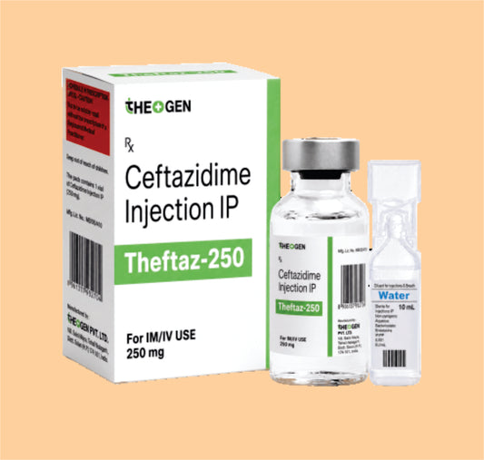 THEFTAZ-250 (7.5 ML VIAL WITH TRAY + 5 ML WFI) Each Vial Contains: Sterile Mixture of Ceftazidime Pentahydrate IP Eq. to Ceftazidime 250mg by Theon