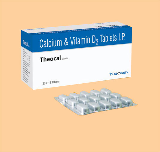 THEOCAL-500 TAB (20x15) Each Film Coated Tablet Contains: Calcium Carbonate IP 1250mg Eq to Elemental calcium  500mg , Vitamin D3 IP  250 IU by Theon
