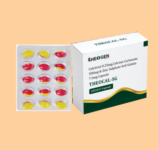 THEOCAL-SG CAPSULES (10X2X15) Calscitriol 0.25mg,Calcium Carbonate 500mg  & Zinc Sulphate Soft Gelatin 7.5mg Capsule by Theon