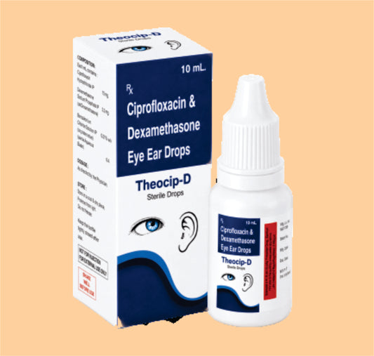 THEOCIP-D EYE DROP (10ML Dripp of carton) CIPROFLOXACIN 0.3 % , DEXAMETHASONE 0.05% HPMC 0.25 % & BENZALKONIUM CHLORIDE 0.02% by Theon