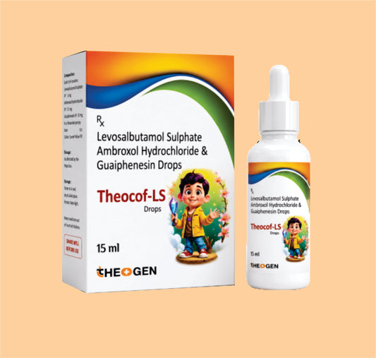 THEOCOF-LS DROPS (15ml) Each 5 ml contains: Ambroxol Hydrochloride ,Guaiphenesin  ,Levosalbutamol Sulphate IP eq. to Levosalbutamol  15ml drop by Theon