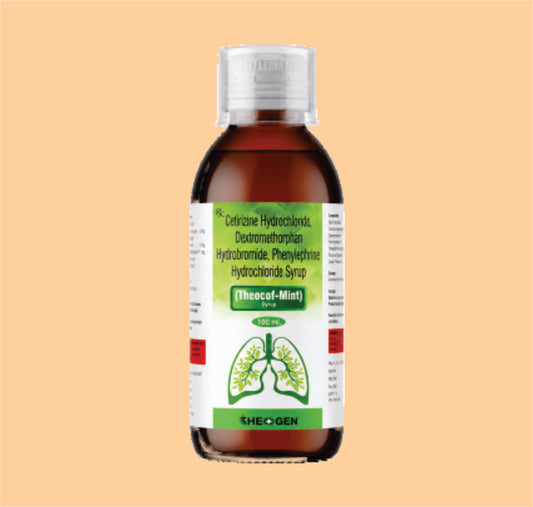 THEOCOF MINT 100ML WITHOUT CARTON (100ML) Each 5ml Contains: Citirizine hydrochloride IP 5mg, dextromethorphan Hydrobromide I.P. 5MG & phenylephrine hydrochloride I.P 2.5mg by Theon